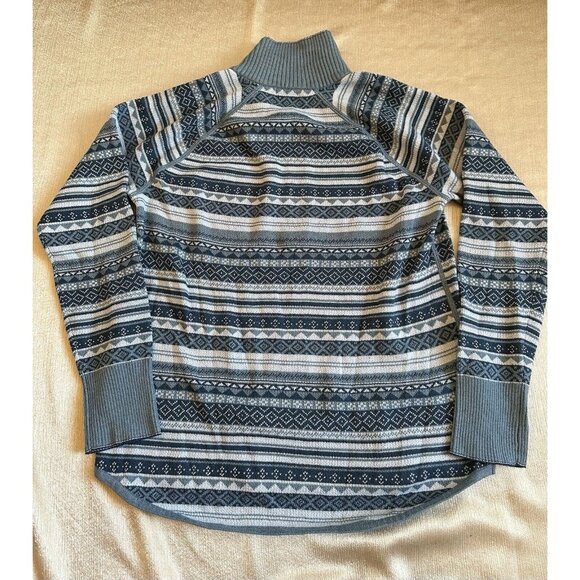 Eddie Bauer 1/4 Zip Nordic Fair Isle Sweater Womens Sz Small Blue High Neck - Picture 3 of 8